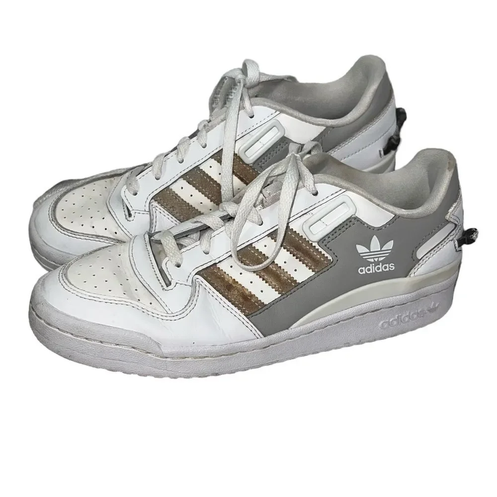 Adidas Forum Women’s Tennis Shoes GY8182 White Gray Size 9 Leather Flowers